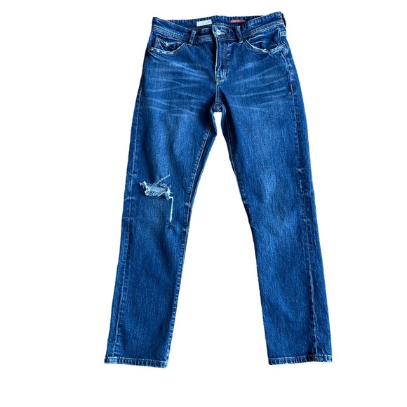 Pilcro Slim Boyfriend Mid-Rise Distressed Blue Denim Jeans in Size 28 - Picture 1 of 12
